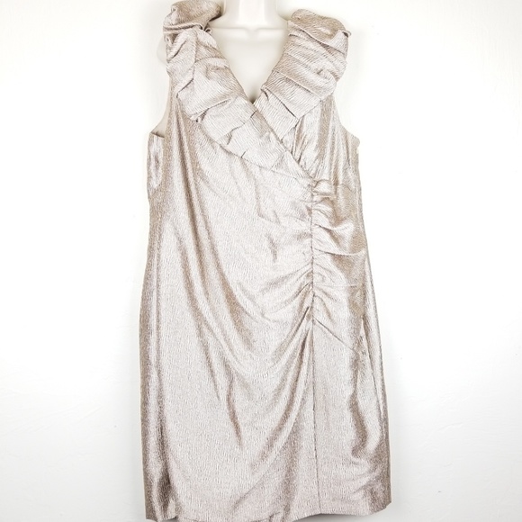 Adrianna Papell Dresses & Skirts - Adrianna Papell Gold Sheath Dress Ruffle Neck 22W